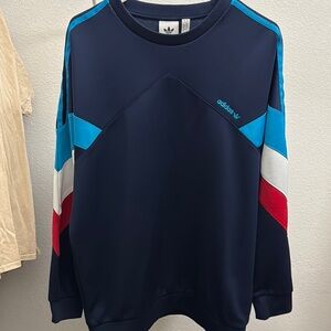 Adidas Blue Crewneck Sweater with Sporty Stripes
